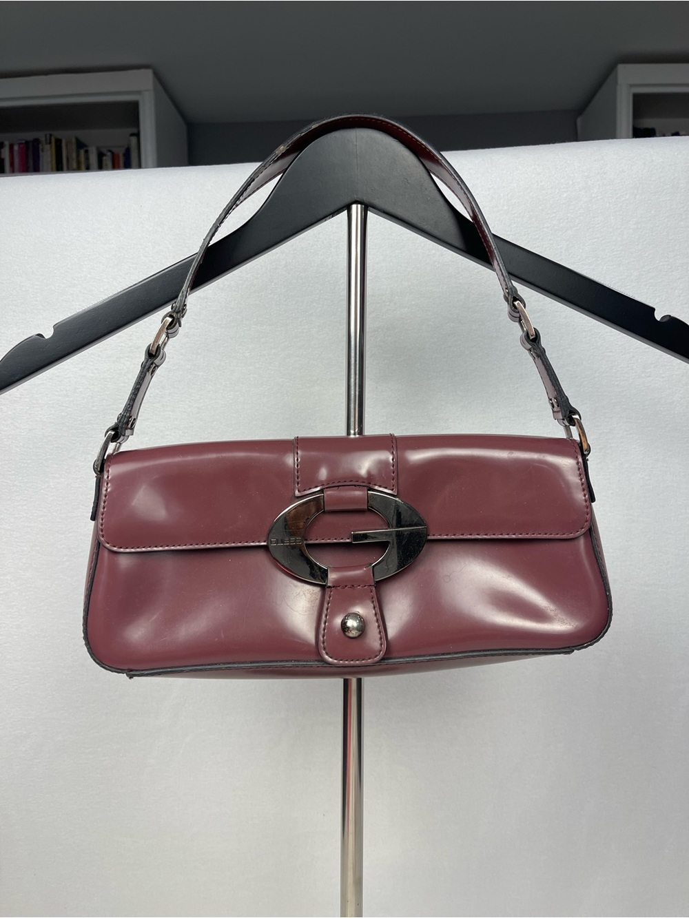 Guess Patent Shoulder Bag with Silver Hardware